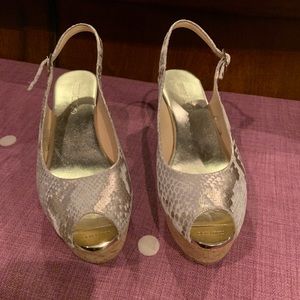 Jimmy choo slingback metallic snake-print wedges